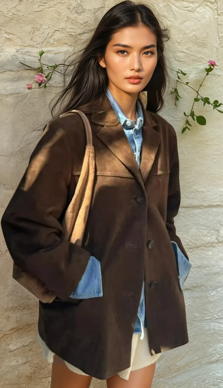 ABRIGO MARRÓN DE MANGA LARGA CON BOTONES