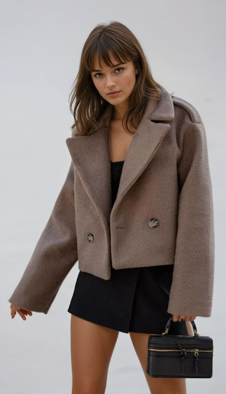 ABRIGO CORTO DE MANGA LARGA CON CUELLO DE SOLAPA